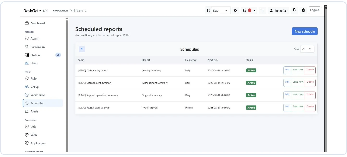 DeskGate scheduled customer reports