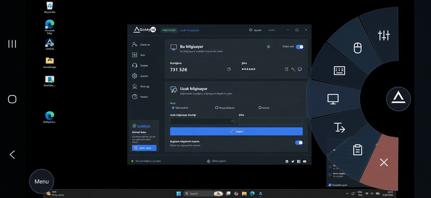 DeskGate Android Remote Desktop, der styrer en Windows-pc