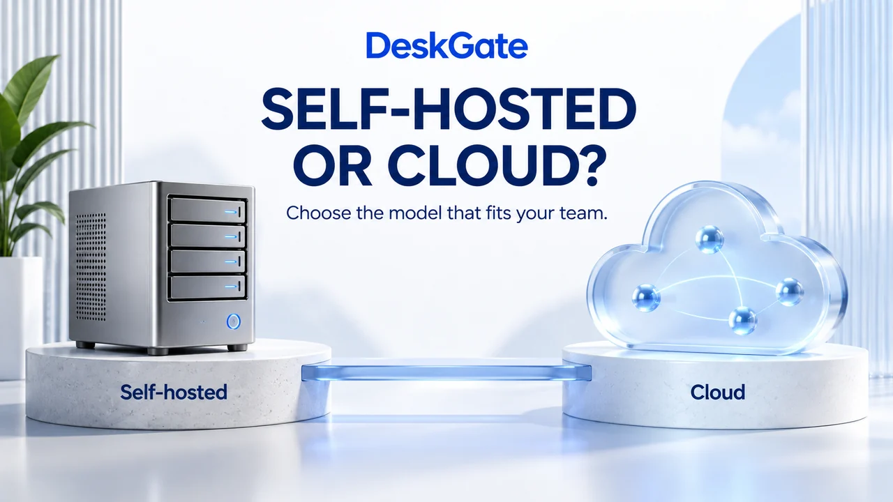 Self-Hosted vs Cloud Employee Monitoring — DeskGate editorial illustration