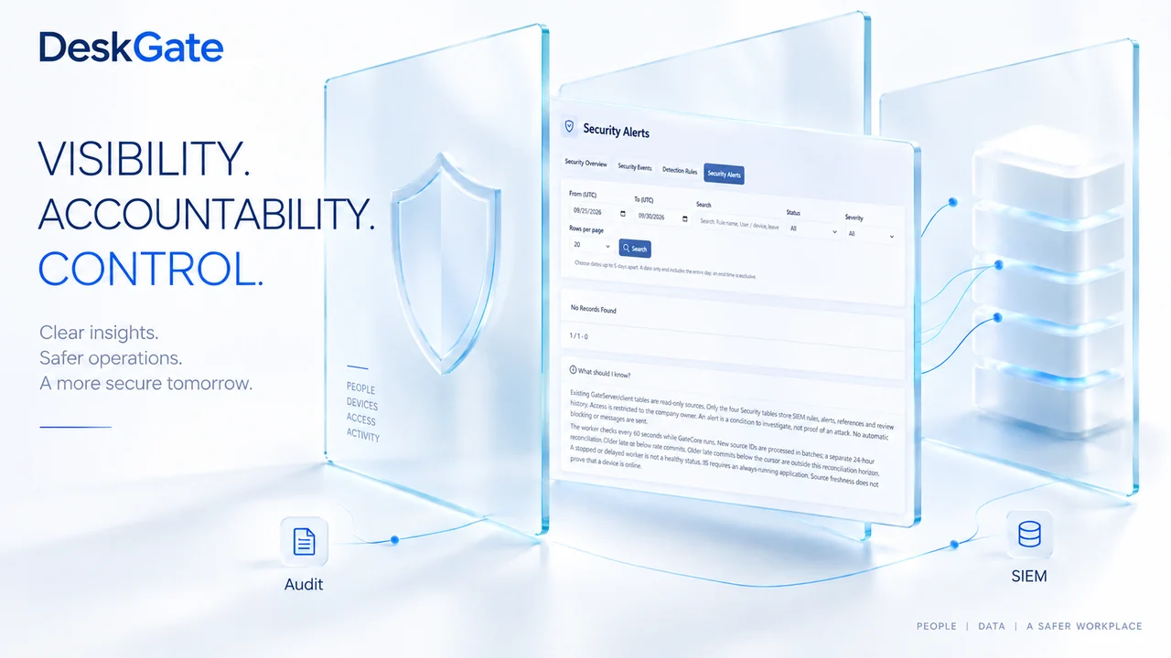 DeskGate security campaign illustration inspired by the product interface